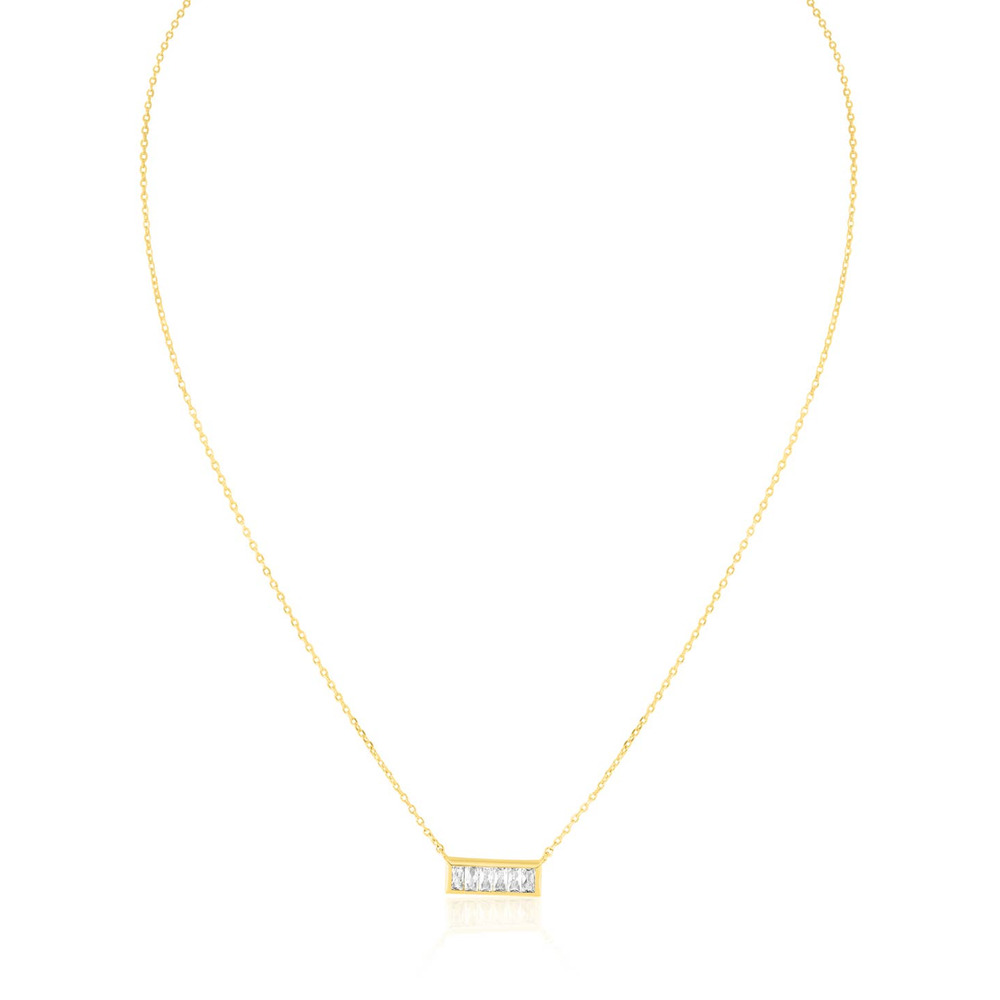 Gold Plated CZ Baguette Bar Pendant Necklace